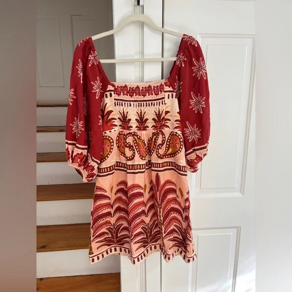 Farm Rio Anthropologie Square Neck Mini Dress, size M, Linen Blend - Picture 3 of 4